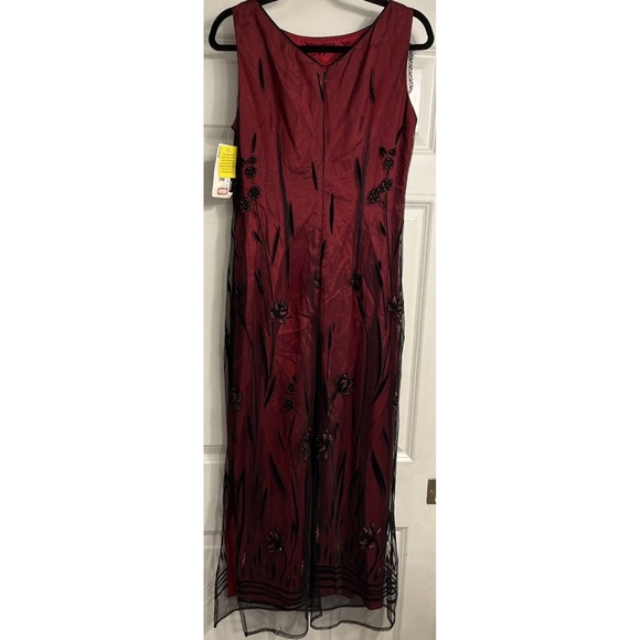 Vtg 90s Formal Prom Dress Gown Red Black Mesh Overlay Floral Glitter Gothic Sz 8 - Picture 7 of 13